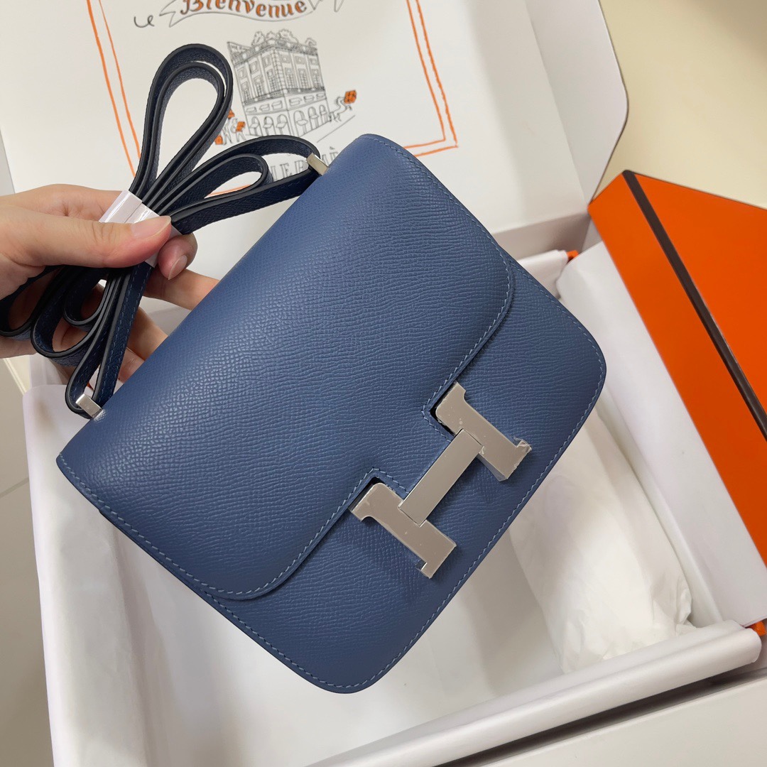 Hermes Constance 18 Mini Shoulder Bag In Deep Blue Epsom Leather